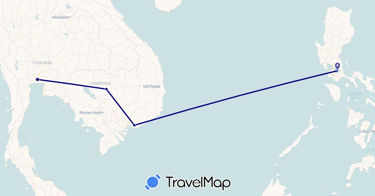 TravelMap itinerary: driving in Cambodia, Philippines, Thailand, Vietnam (Asia)